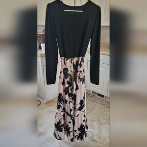 Cupshe Elegant  Black and Cream Floral  Long Sleeve Maxi Dress